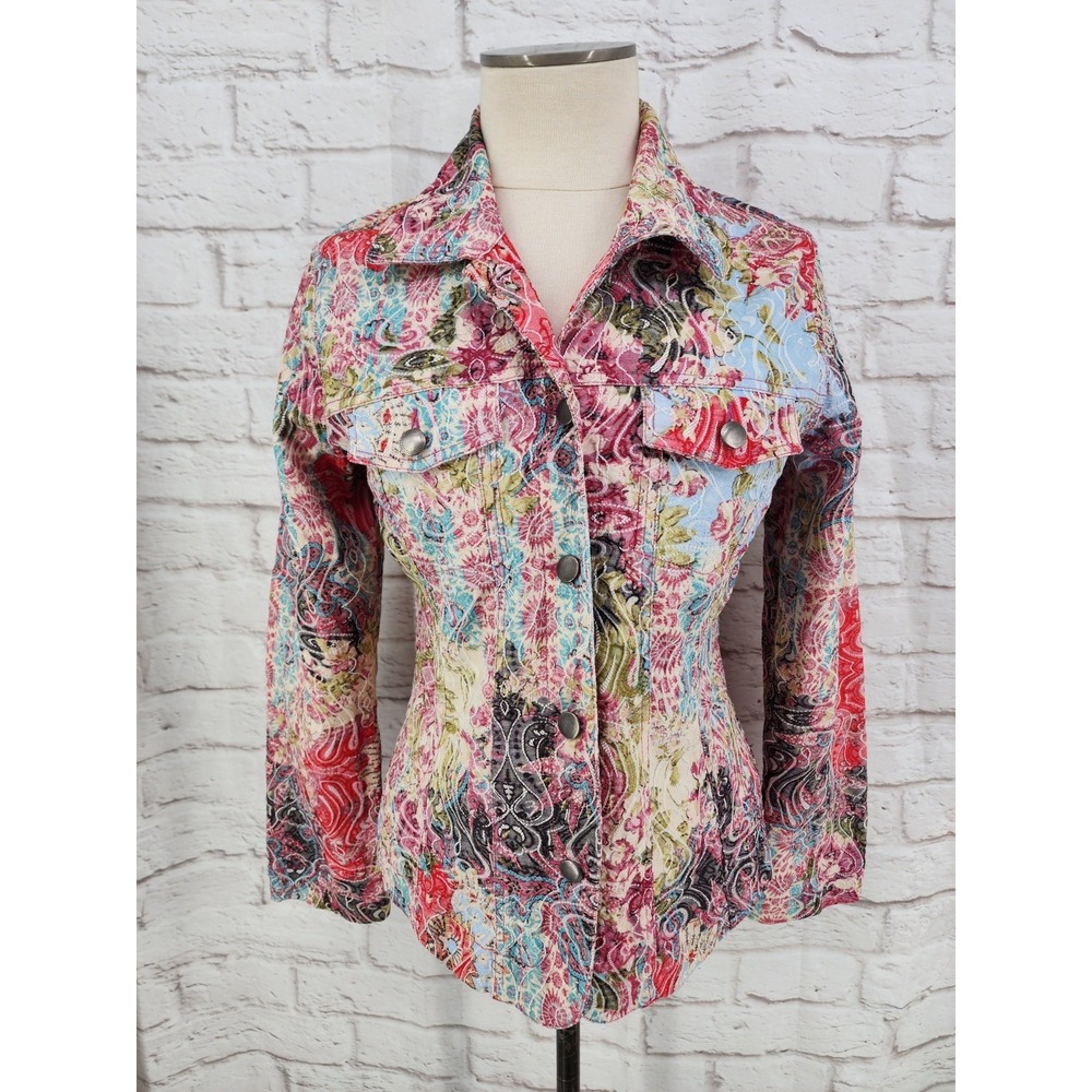 Analogy Maximalist Jacket Artsy Embroidered Watercolor Colorful Boho Size Medium